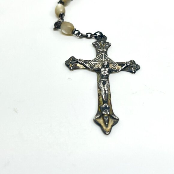VINTAGE 925 STERLING SILVER ROSARY CATHOLIC CROSS NECKLACE BEADS 30” SIGNED - Picture 4 of 16
